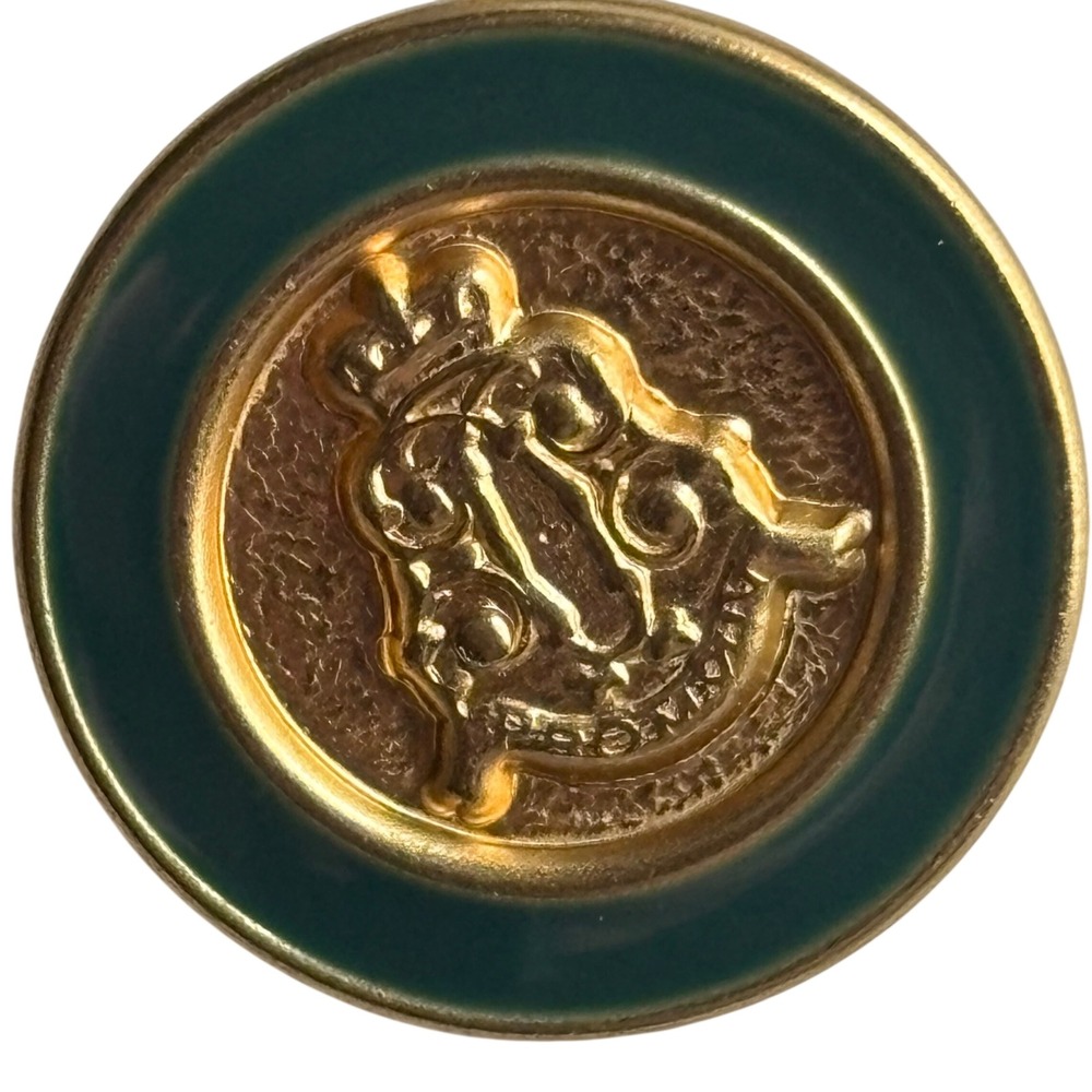 Vintage Gold Green Enamel Crown Crest Shank Buttons 12pc Set